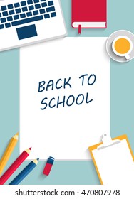 Back to school background. Vertical vector illustration. Template for creative design, layout poster, banner. Blank flat style. Concept for internet website, web and mobile app. All object under mask.