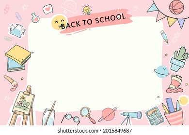 Back To School Background. Welcome Kids Template. Education Banner, Poster Design. Student Art. Study Day Concept. School, Preschool Supplies Items. Discounts On September 1st. Vector Illustration.