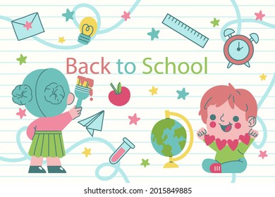 Back To School Background. Welcome Kids Template. Education Banner, Poster Design. Student Art. Study Day Concept. School, Preschool Supplies Items. Discounts On September 1st. Vector Illustration.