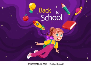 Zurück zum Schulhintergrund. Willkommen Kinder Vorlage. Bildungsbanner, Plakatdesign. Studentenkunst. Study Day Konzept. Schule, Vorschule liefert Gegenstände. Ermäßigungen am 1. September. Vektorgrafik.