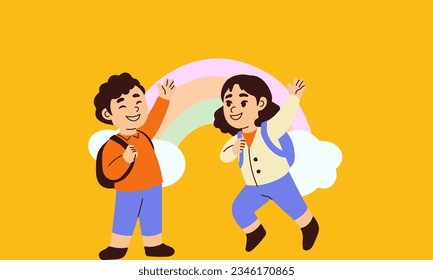 De vuelta a la escuela. Plantilla de bienvenida para niños. Cartel educativo, diseño de afiches. Arte estudiantil. Concepto del día de estudio. 