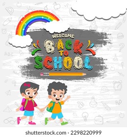 Back to School background. Welcome back to school. Back to school poster, education background. Cute school kids. 
