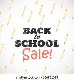 Back to school background. White Pencils fall on white paper. Creative advertising banner for sale. School supplies shopping brochure template. Vector illustration.