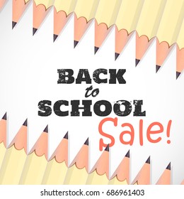 Back to school background. White Pencils frame on white paper. Creative advertising banner for sale. School supplies shopping brochure template. Vector illustration.
