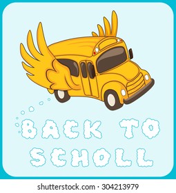 Back to school background with winged bus.