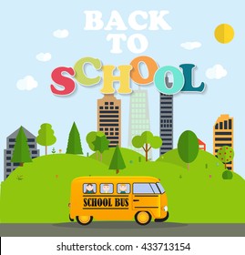 Back to School Background with Yellow Bus Vector Illustration EPS10