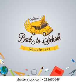 Back to school background with yellow winged bus.
