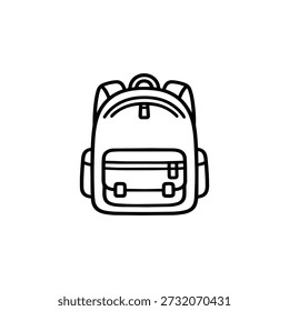 Back to school backpack black and white line art vector illustration