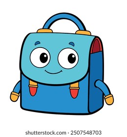 Back to School , School Backpack. Blue school bag, white background. Vector illustration