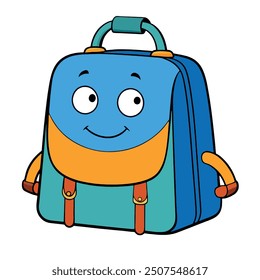 Back to School , School Backpack. Blue with yellow school bag, white background. Vector illustration