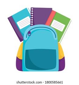 back to school, backpack books elementary education cartoon vector illustration