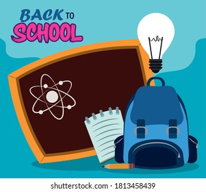 de vuelta a la escuela, portamaletas de papel de pizarra lápiz de educación elemental ilustración vectorial