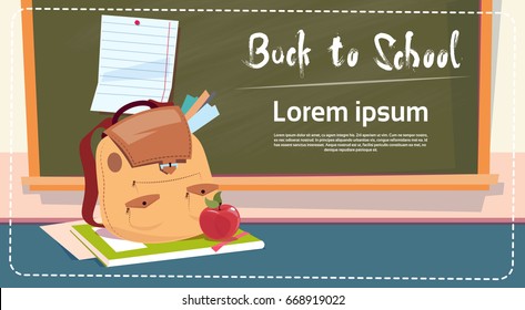 Back To School Backpack Over Class Board Education Banner Flat Vector Illustration