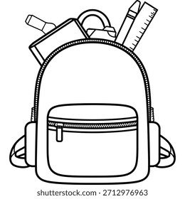 Página para colorear de la mochila de regreso a la escuela con suministros