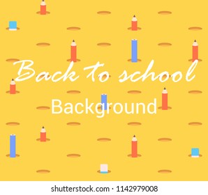 Back to school backround with the pencils and erraser in the holes. Bright Backdrop. Sales Concept. 