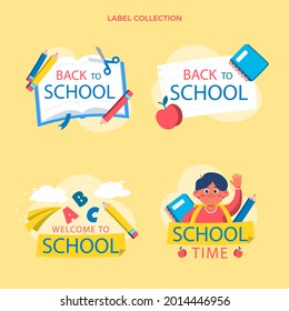 Back to school badge, logo. Label design. School icon. September emblem sticker set. Student sale marketing elements. Back to school day celebration. Education children mark. Vector illustration.