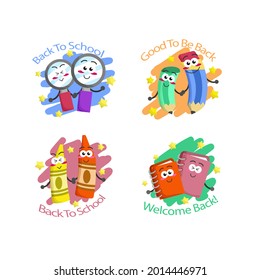 Back to school badge, logo. Label design. School icon. September emblem sticker set. Student sale marketing elements. Back to school day celebration. Education children mark. Vector illustration.