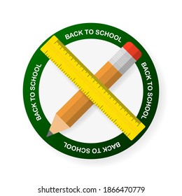 Back to School badge on white background. Pen and line in 3D style. Vector illustration.