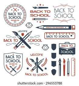 Back to school badges set. Isolated color print on white background