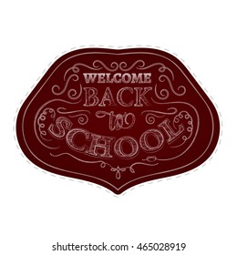 Back to school badges (sticker). White chalk print on dark red background