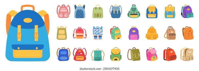 Back to school. School bag icon vector backpack flat design template set