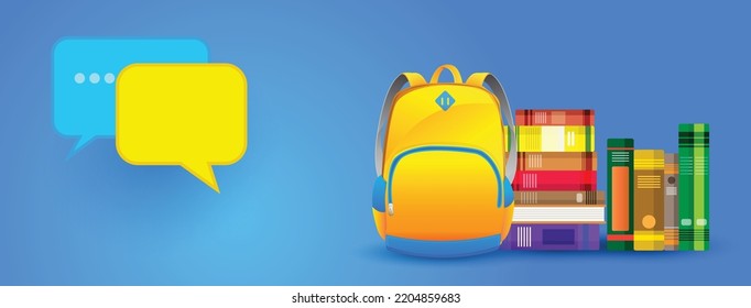 Back to school, school bag on blue background, Education Concept, Vector illustration