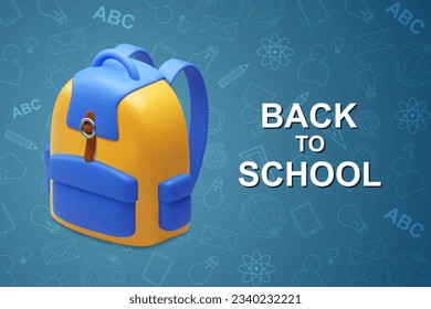Back to school. School bag on a blue background with pattern. EPS10 vector