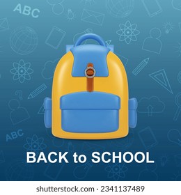 Back to school. School bag on a blue background with pattern. EPS10 vector