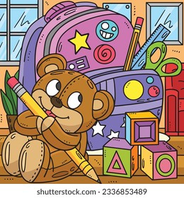 Back to School Bag and Stuffed Toy Colored Cartoon