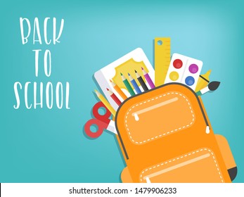 Back to school, School bag with school supplies vector illustration