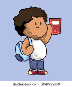 De vuelta a la escuela. Estudiante de piel negra parado con cara feliz. Cute Kindergarten ilustración vectorial