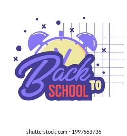 Back to school banner with alarm clock. Vector illustration.