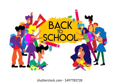 back to school banner or background with happy student illustration