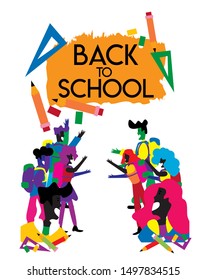 back to school banner or background with happy student illustration