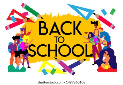 back to school banner or background with happy student illustration