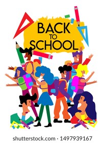 back to school banner or background with happy student illustration