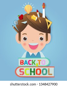 Back to school banner background. back to school, kids school, education concept, Kids go to school, Paper cut and craft style. Paper art style, you text, Origami. Template for advertising brochure