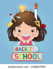 Back to school banner background. back to school, kids school, education concept, Kids go to school, Paper cut and craft style. Paper art style, you text, Origami. Template for advertising brochure