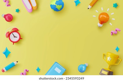 Back to School banner background template with pencil,books,alarm clock and School elements.Back to School campaign in flat lay styling,Promotion and shopping template for education concept