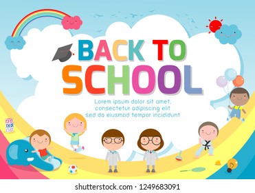 Back to school banner background.welcome back to school ,Cute school kids.education concept, Template for advertising brochure, your text ,Vector Illustration