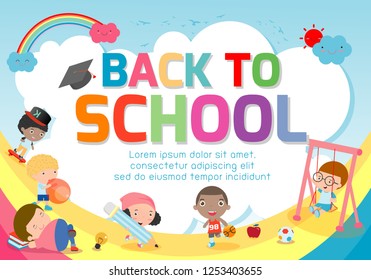 Back to school banner background.welcome back to school ,Cute school kids.education concept, Template for advertising brochure, your text ,Vector Illustration