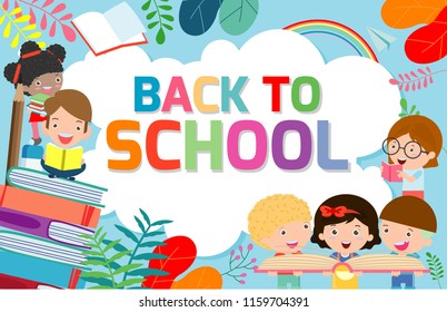 Back To School Banner Background.welcome Back To School,children Reading Book,Cute School Kids.education Concept, Template For Advertising Brochure, Your Text ,Vector Illustration