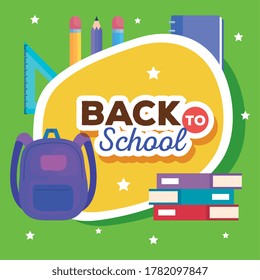 back to school banner with backpack and supplies education vector illustration design