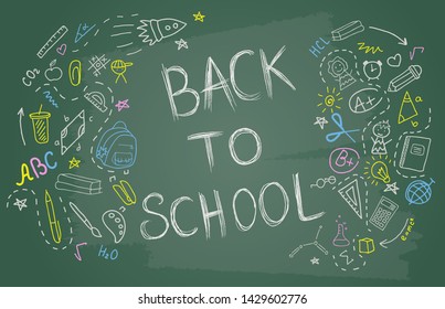 Back to school banner with blackboard. Vector background