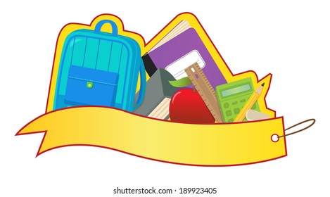 Back to School Banner - Blank banner with backpack and school supplies. Eps10