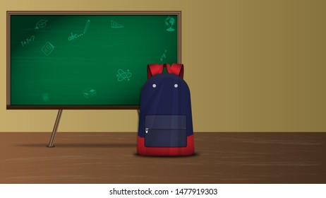 Back to school banner with school Board and school backpack. Vector illustration