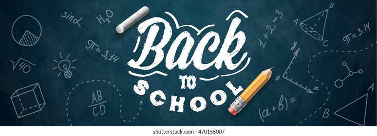 Back to school banner. Chalkboard background. Vector illustration.