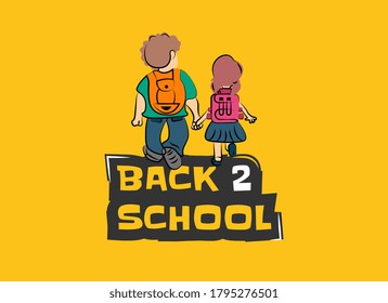 Back to school banner. Children walking to school. Vector illustration