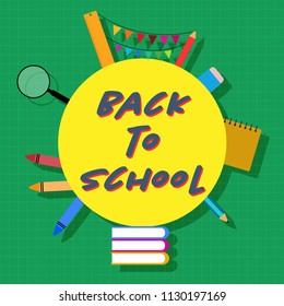 Back to School Banner Circle with Stationery Vecotr Illustration