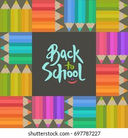 Back to school banner with colorful pensils and a hand written brush lettering vector illustration
